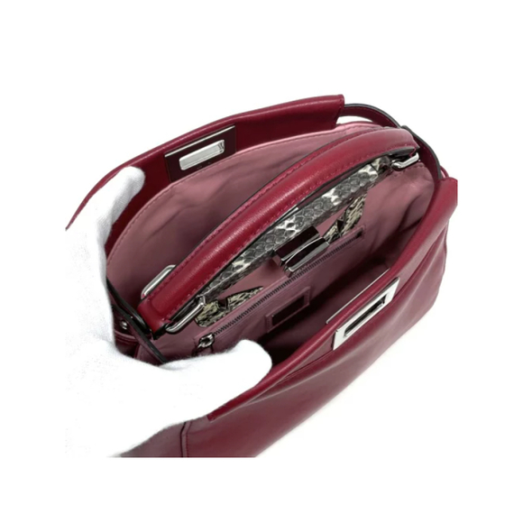 FENDI Peekaboo Small Nappa Leather Python Shoulder Bag Red - Picture 4 of 6